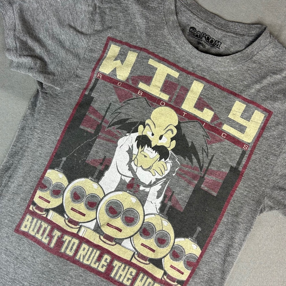 Capcom T-Shirt Men Small Gray Mega Man Dr Wily Robotics Graphic Tee Short Sleeve
